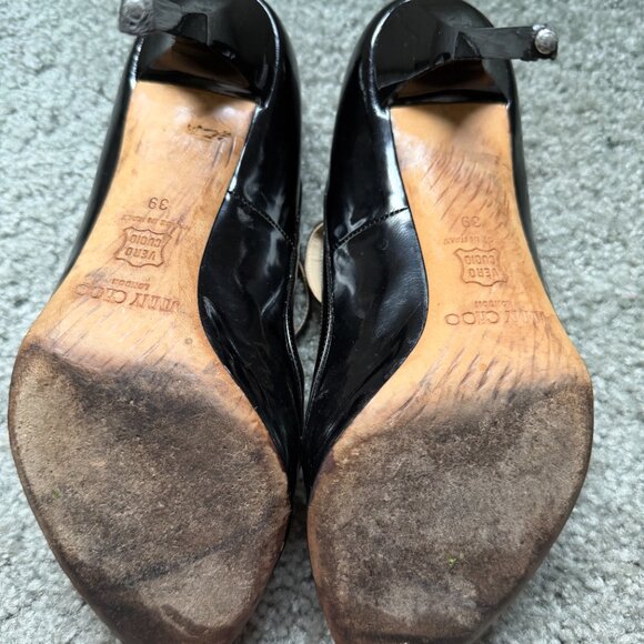 Jimmy Choo T-Strap Stiletto Mary Jane Black Patent Leather Pumps - Picture 6 of 9